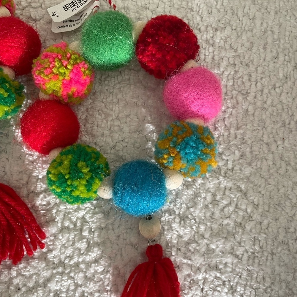 SET OF 2 PIER 1 IMPORTS POM POM MINI WREATH ORNAMENTS NWT